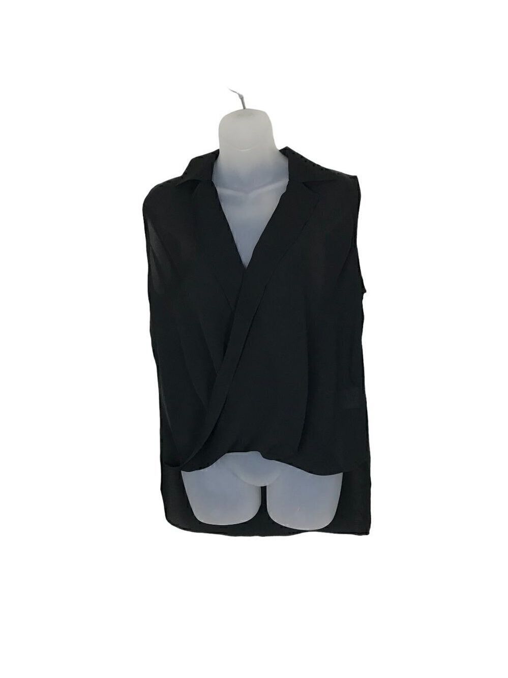 Judith & Charles Black 100% Silk Collar Drape Wrap Sleeveless Blouse Size 8